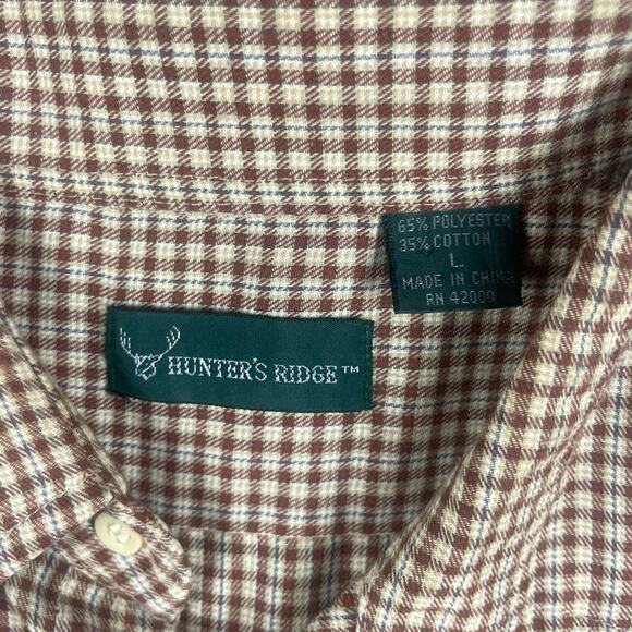 Hunter's Ridge Men's Large Brown Plaid Long Sleeve Button Up Shirt w/ Pockets - Picture 3 of 16